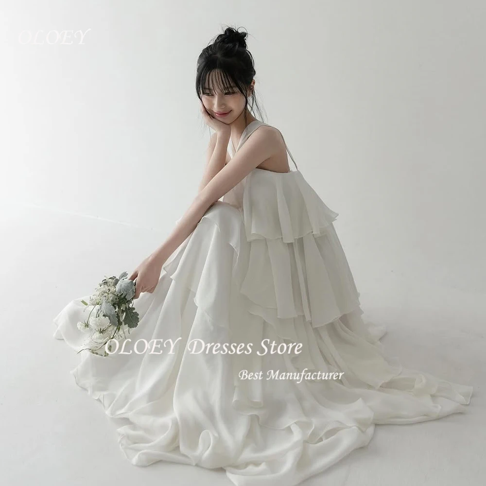 

OLOEY Strapless Tiered Korea A Line Wedding Dresses 2025 Sleeveless Backless Bridal Gown With Cape Floor Length 웨딩드레스 Customised