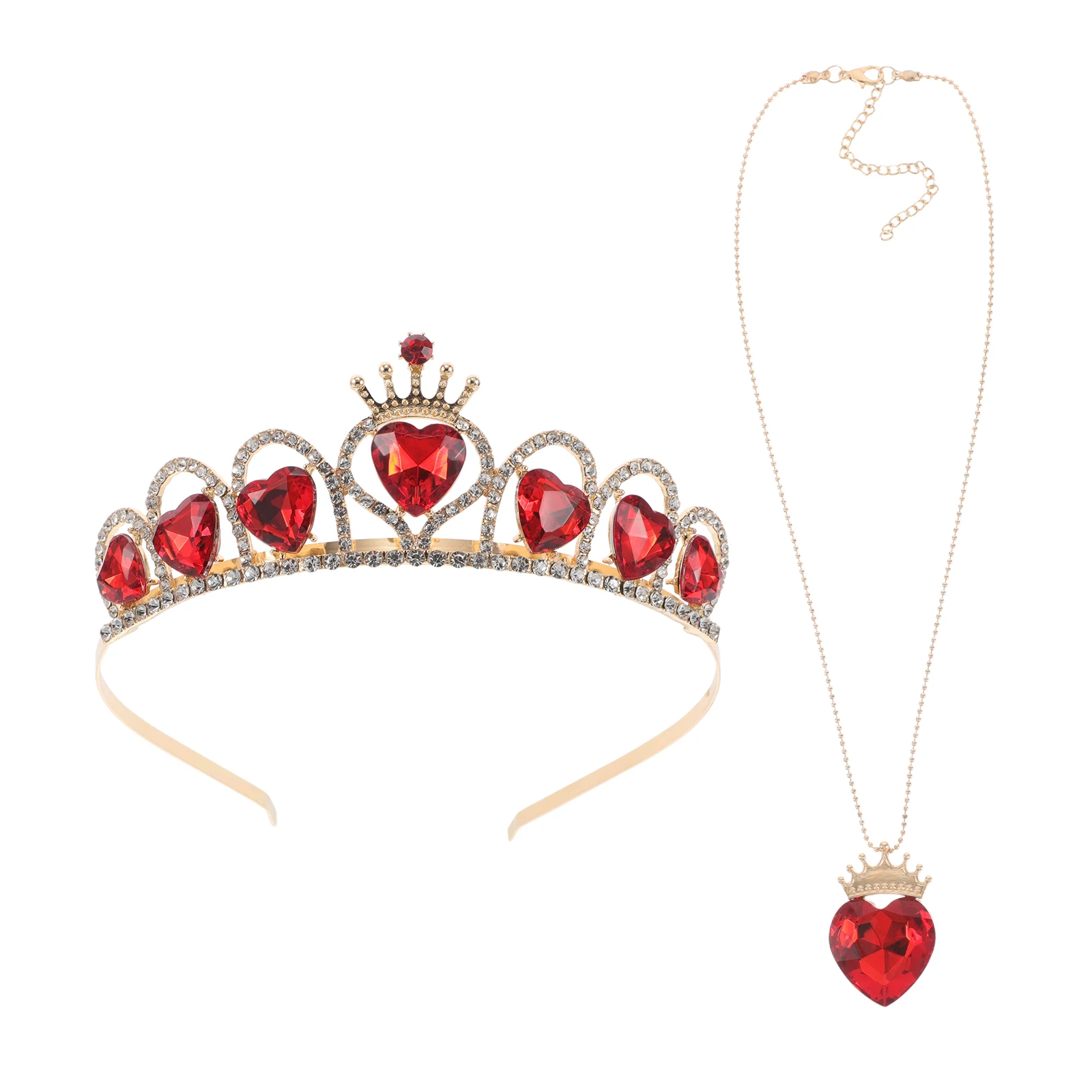 

Crystal Crown Bridal Accessories Heart Shaped Rhinestone Wedding Birthday Party Headband Hair Piece Queen Tiara Necklace Set