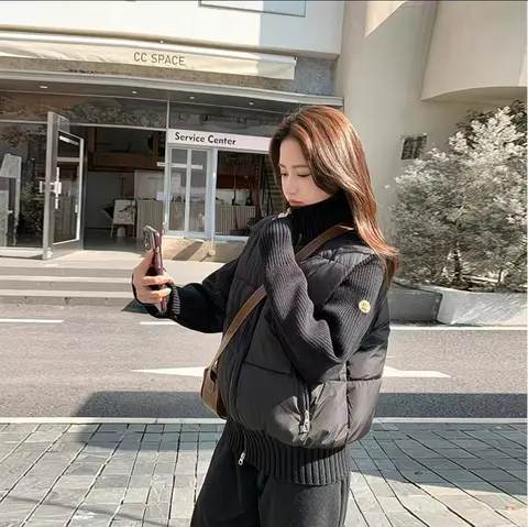 락세수 한국 스타일 신상 가을 & 겨울 패션 스탠드 칼라 니트 패널 코튼 패딩 재킷