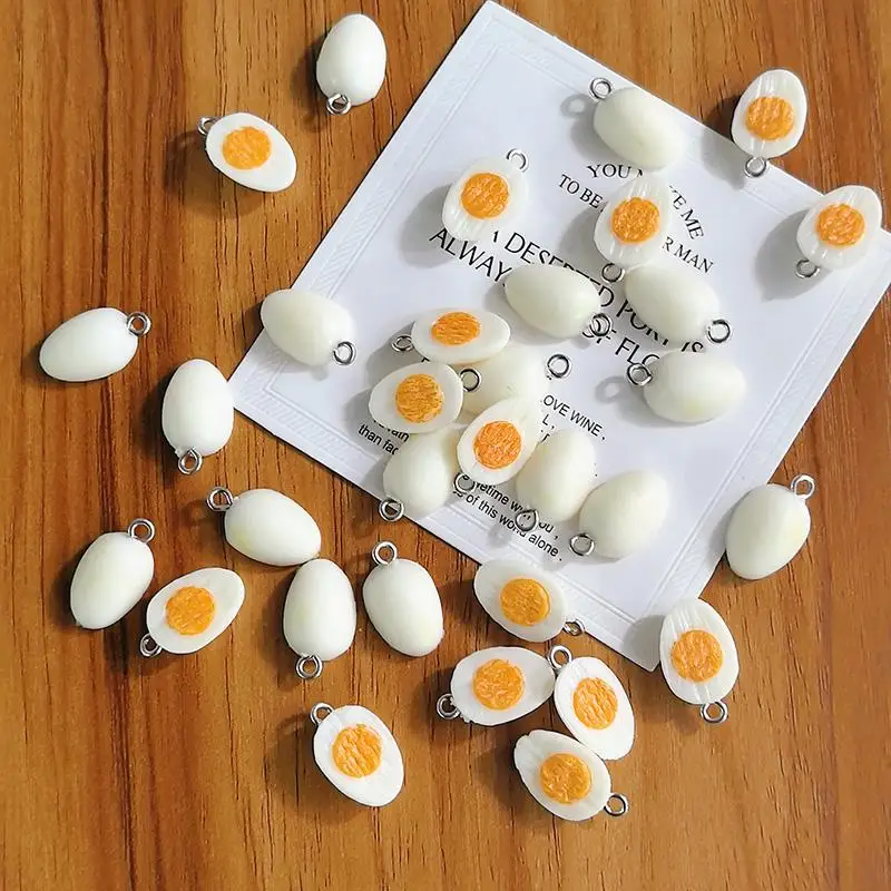 10/30pcs PVC Mini Half Egg Miniature Food Charms Funny Cute Bracelet Earring Pendant DIY Jewelry Accessory