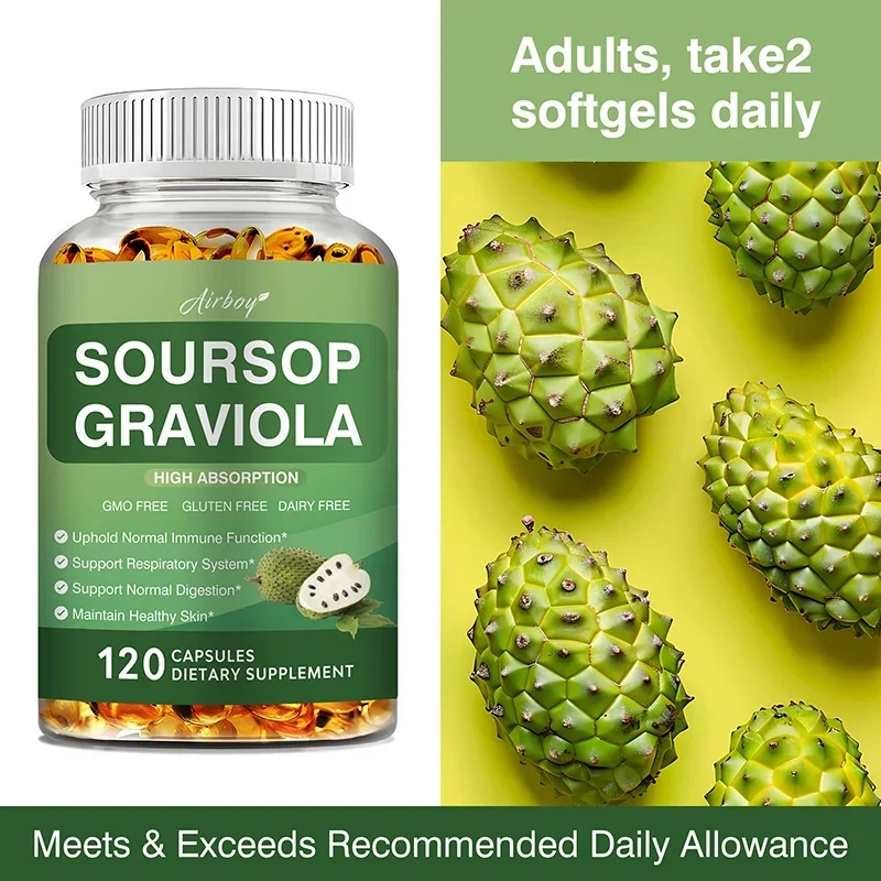 

Soursop Graviola Capsules - Supports Healthy Cell Growth and Function, Improves Mood, Relieves Stress, Immune SupportSupplements