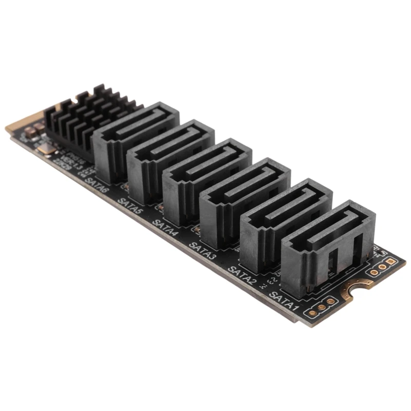 ●M.2 MKEY PCI-E Riser Card M.2 NVME To SATA3.0 PCIE To SATA 6Gpbsx6-Port Expansion Card ASM1166-ABFB