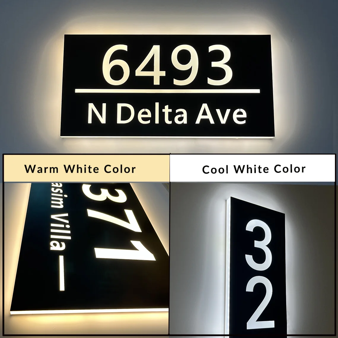 Modern Backlit Address Plaque Custom Illuminated House Number Sign Lighted Street Address Sign Palm Tree Style Door Number Sign