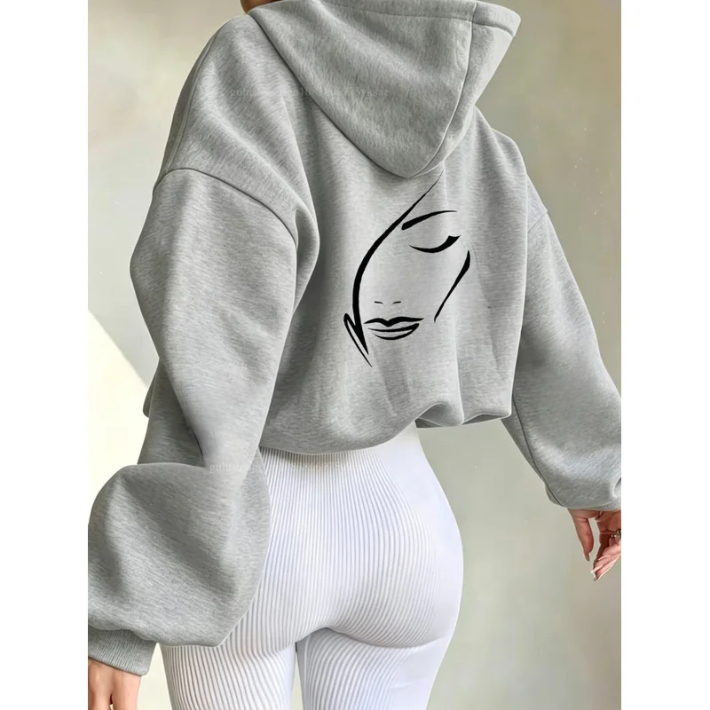 Y2k Streetwear Hoodie Halloween Gifts Abstract Face Line Art Print Autumn Winter Fall Clothes For Her Girlfriend