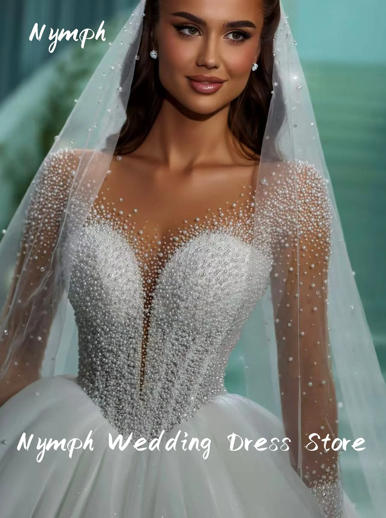 Suknie ślubne w stylu nimfy, szyte na miarę, z długimi rękawami, z brokatowego tiulu, zdobione perłami i koralikami, suknie ślubne, vestidos de novia