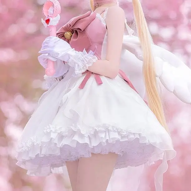 ชุดเดรสลอลิต้าแบบสายเดี่ยวเอวสูงเล็กน้อย  พร้อมคำเตือนการเต้นของหัวใจ / คำเตือนการเต้นของหัวใจ  น่ารักแบบโลลิต้า