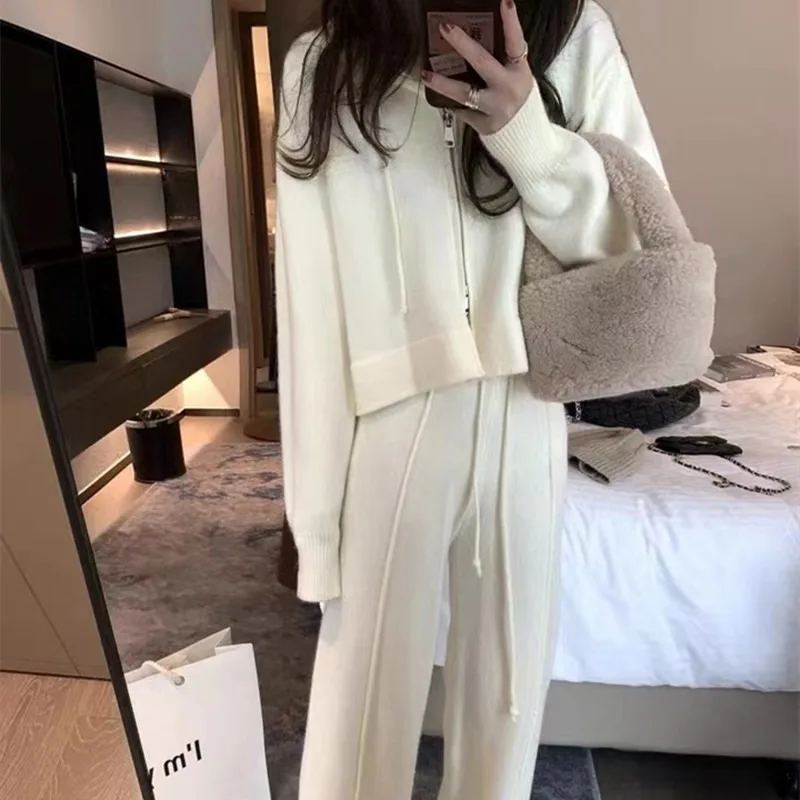 Korean Style  Sweaters Pant Sets Women Fashion Daily Casual High Waist Loose Long Sleeve Set T Ladies  Autumn Winter Clothes