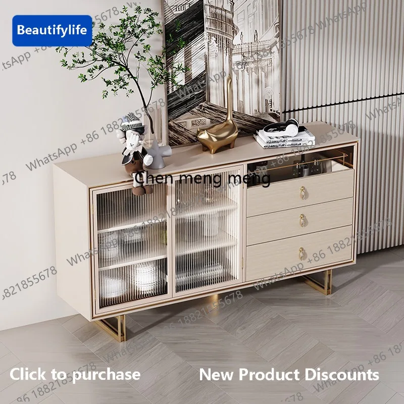 

Y183 American light luxury dining side cabinet glass high-end wine cabinet storage solid wood porch cabinet