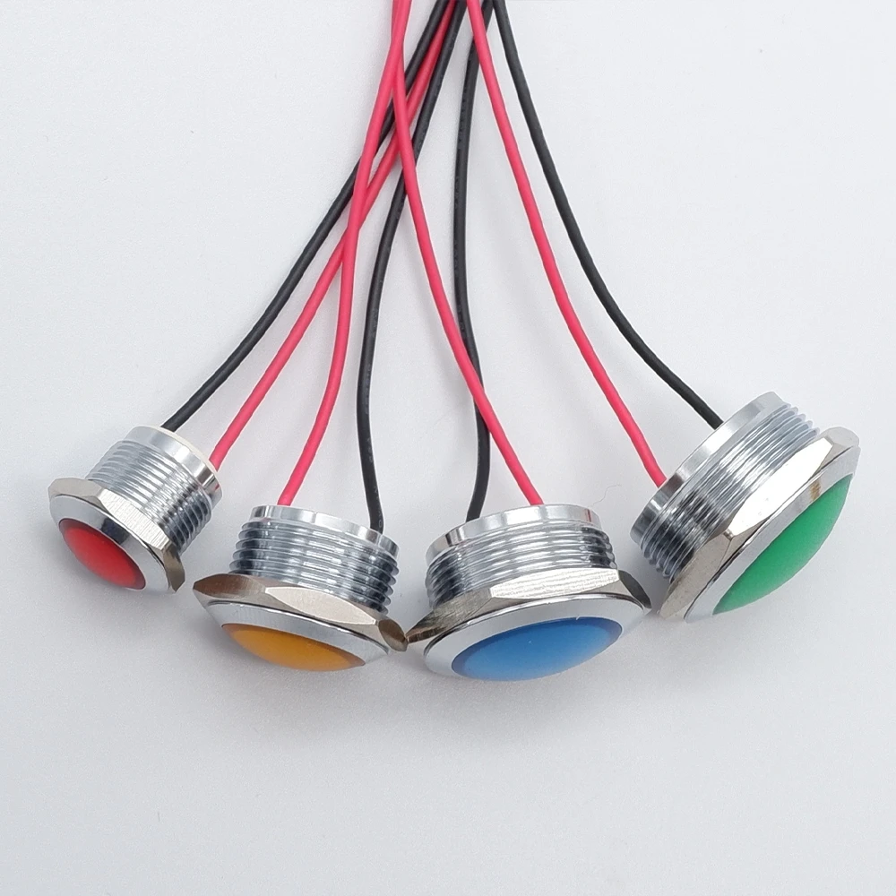 12mm 16mm 19mm 22mm LED Metal Indicator Light Signal Lamp With Wire 6V 12V 24V 220V Red Yellow Blue Green White Bicolor Tricolor