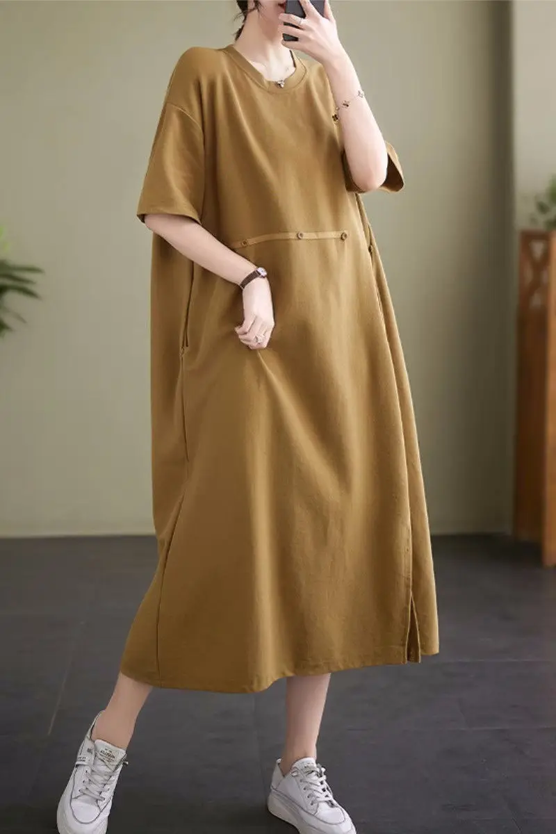 Short Sleeved Dress For Women's 2023 Summer Casual O-Neck Oversized Loose T-Shirt Dress Z1018