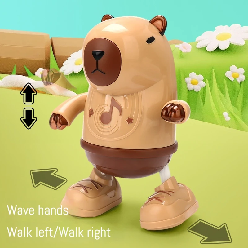 Elektrisches Capybara-Tanzspielzeug mit Musik und Beleuchtung, schwingende Hände, singende, langlebige, interaktive Tierfigur für Kinder