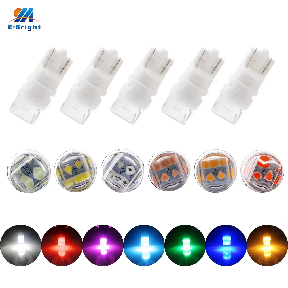 10PCS New T10 W5W 2835 3 SMD Floodlight 12V DC Interior LED Car Lights Auto Bulbs White Blue Red Amber Green Pink