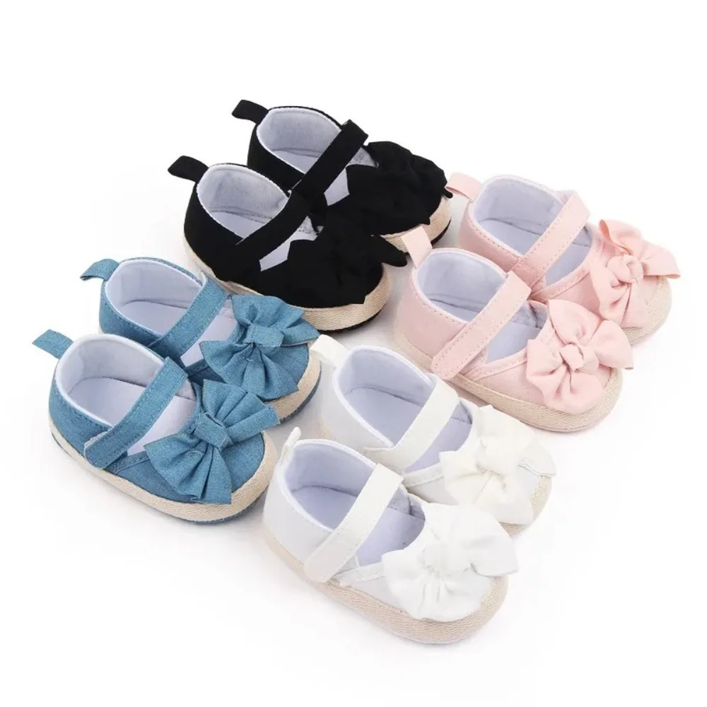 

1 Pair 0-18 Months New Baby Girl Bow Canvas Shoes Anti Slip Shallow Mouth Baby Shoes for First Steps Lightweight Soft Bottom