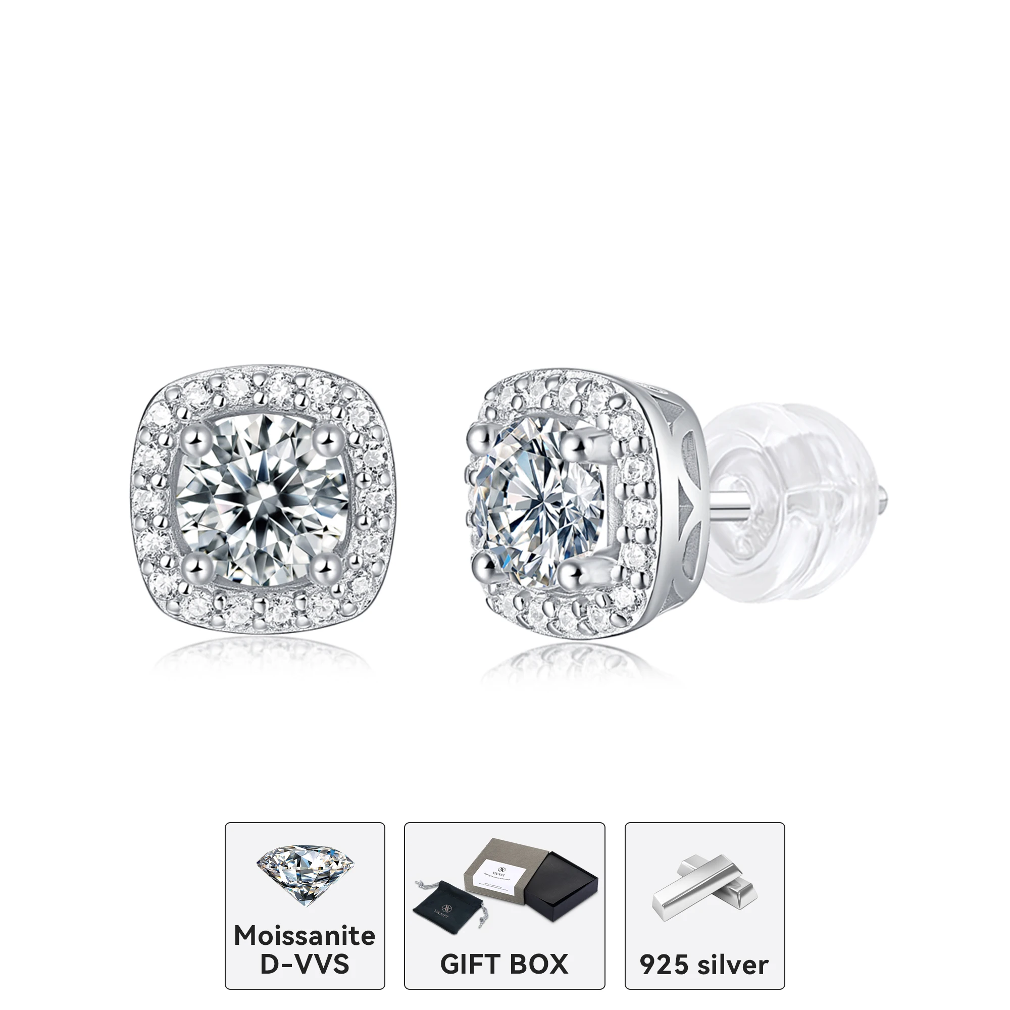 

Kfvanfi Moissanite 0.5ct D VVS 925 Sterling Silver Classic Square Round Dazzling Diamond Elegant Women's Earrings High Jewelry