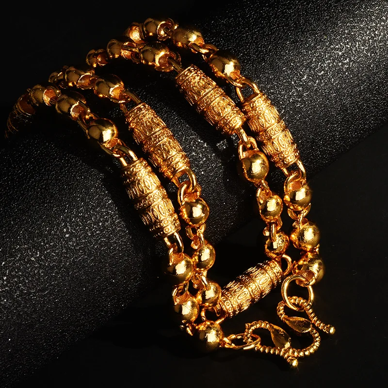 S925 sterling silver necklace domineering transfer bead necklace prayer tube necklace men's gold-plated necklace