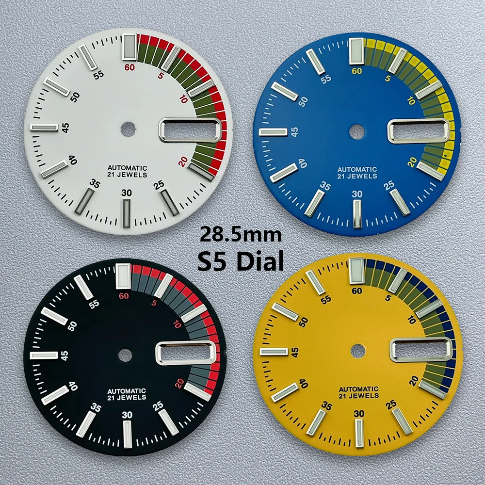 

28.5mm S5 Logo Colorful Dial Fit NH36/4R36 Movement Green Luminous Dual Calendar High-Quality Watch Modified Accessories
