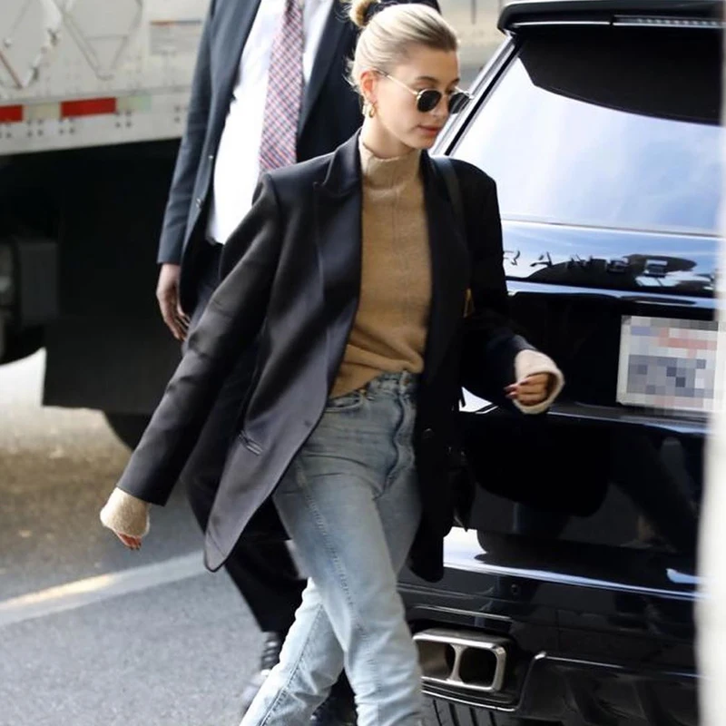 

Весенне-осенний пиджак в стиле Хейли Болдуин, свободный крой, повседневный, в стиле вестерн, женская модная уличная одежда, однотонный