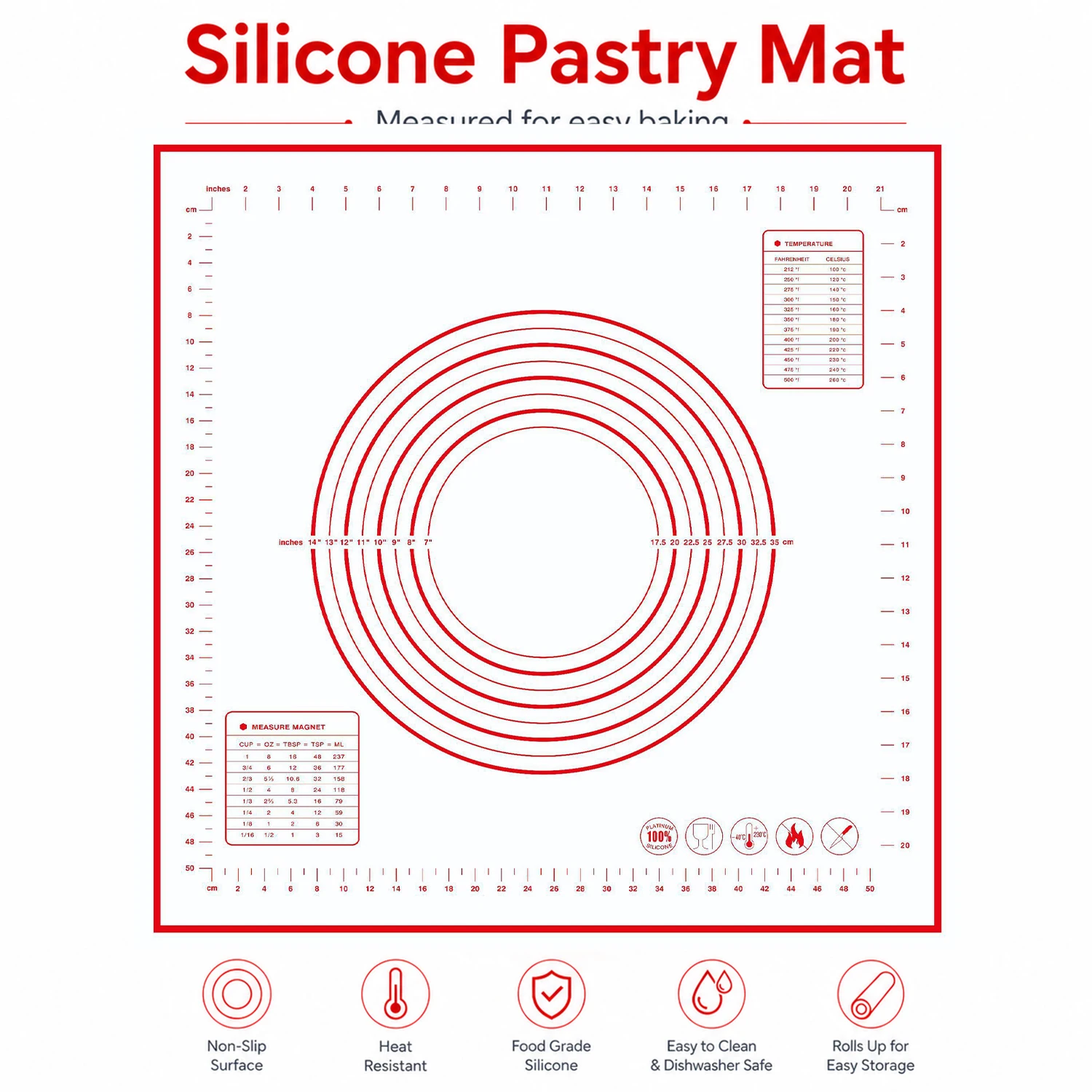 60/40cm Silicone Pad Baking Mat Sheet Kneading Dough Mat for Kitchen Rolling Dough Pizza Large Dough Skid proof Kitchen Tools