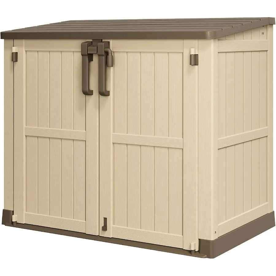 36 Cu Ft Resin Outdoor Storage Shed for Backyard, Patio, Garage, Garden Brown-Beige, Weatherproof Horizontal Cabinet with Dual