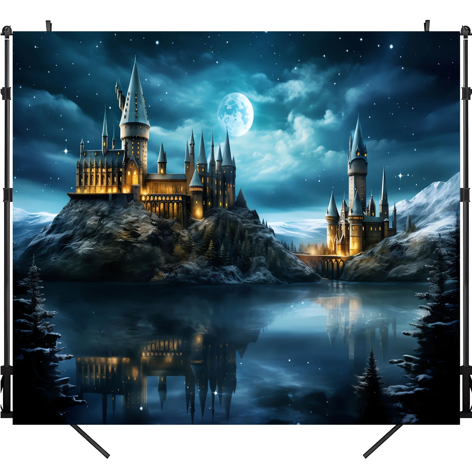 Magic Castle Wizard World Tapestry Night Sky Full Moon Lightning Party Decoration Props Photography Background Banner