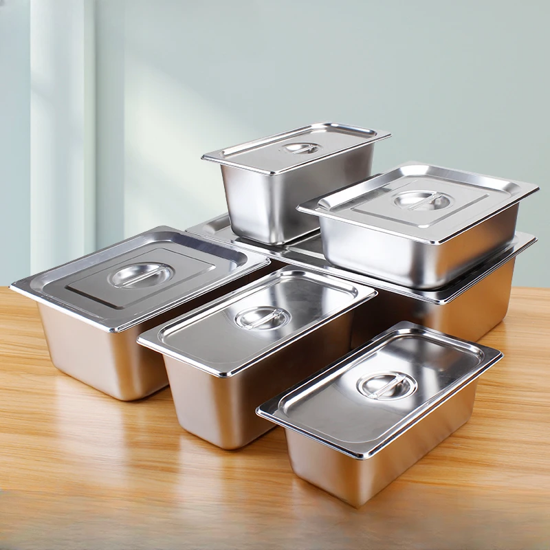 

Fast food box, stainless steel basin, several basins, rectangular with lid, commercial thickened and deepened small ingredients