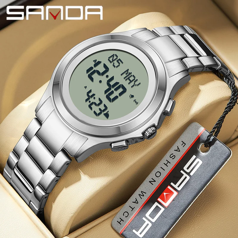 SANDA Men's Watch Waterproof Sports LED Digital Electronic Wrist watch Stainless Steel Strap Arabic Tidal Worship Male Watches