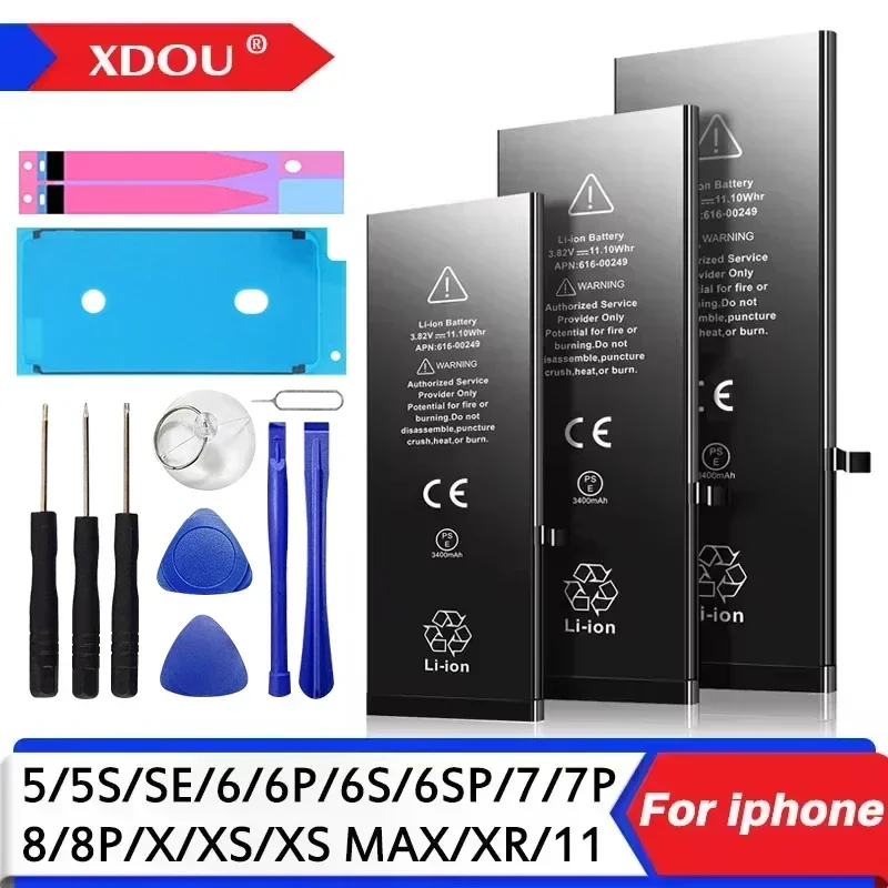 Zero-cycle High-quality Battery For iPhone SE 5 6 6S 5S 7 8 Plus X Xs Max Xr 11 Pro Mobile Phone With Free Tools Sticker