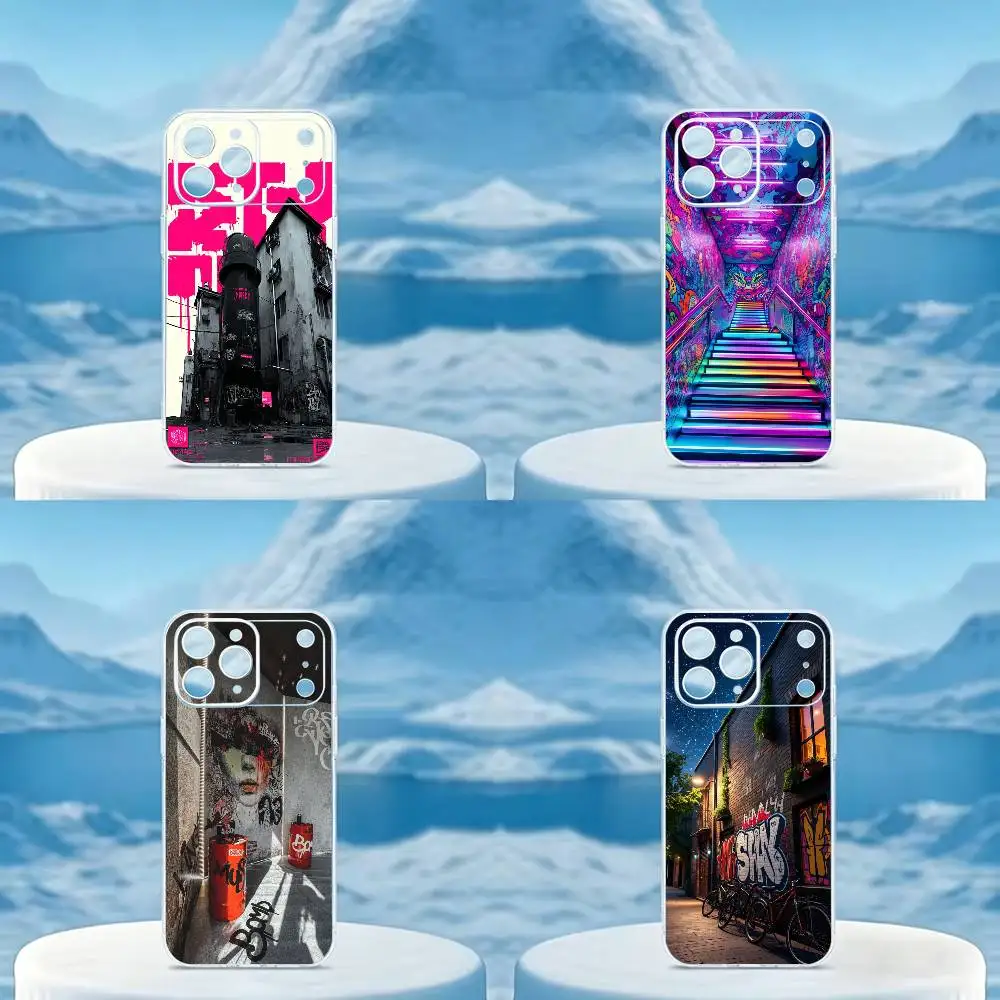 

Streetart Graffiti Urban Phone Case For iPhone Transparent Soft Case14 16 15 17 13 12 11 Pro Max Plus