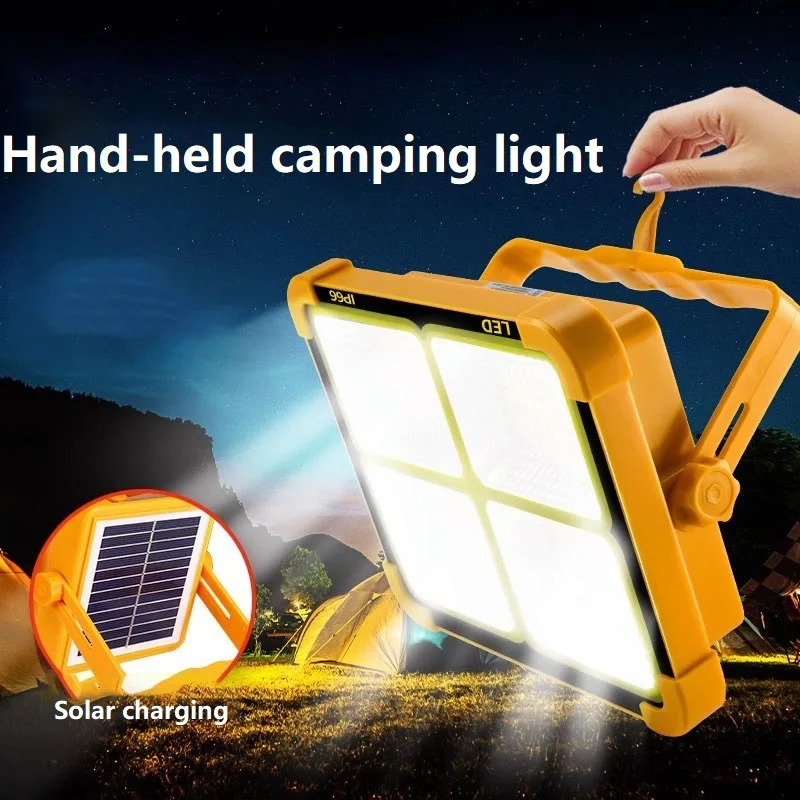 LED Solar Light Outdoor Camping Emergency Hand Lamp Strong Light floodlight USB Discharge Source Flashing warning light