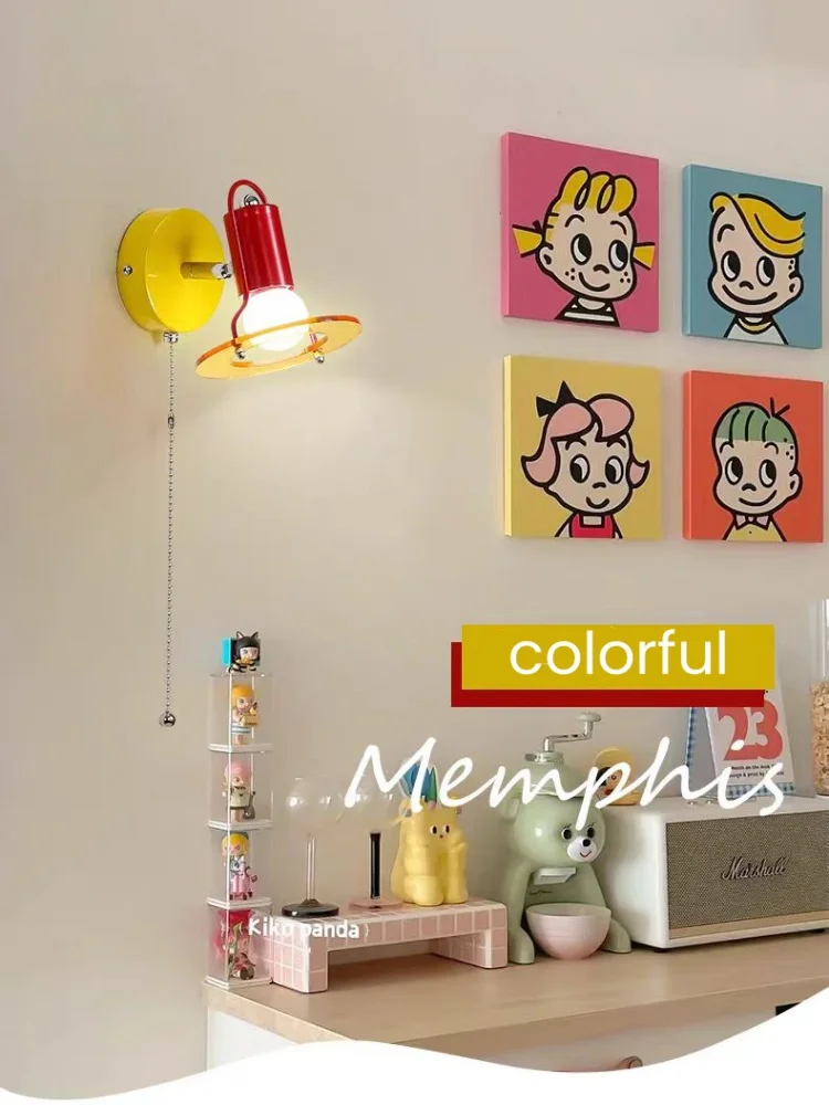 

Nordic children's room wall lamp colorful art wall sconce with switch bedroom bedside room decor lamp E27 bulb rotatable