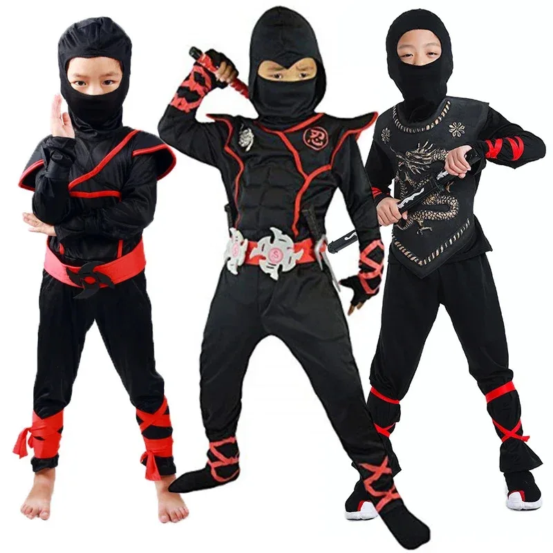 

Kids Ninja Costume Uniforms Boy Girl Halloween Party Fancy Costumes Children Warrior Samurai Ninja Cosplay Suit Clothes Set Gift