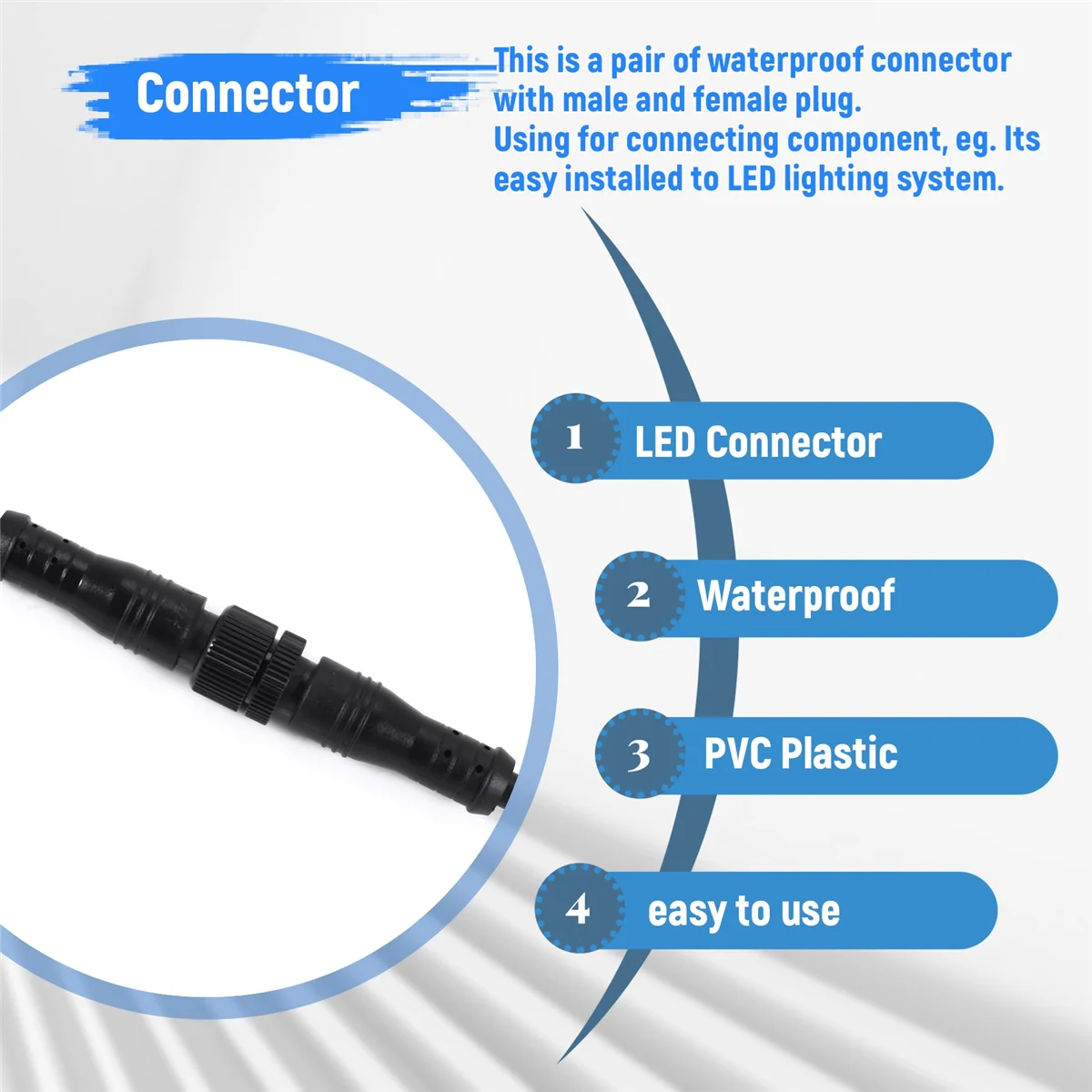 8 Pin M/F Plug Waterproof Connector Cable Black