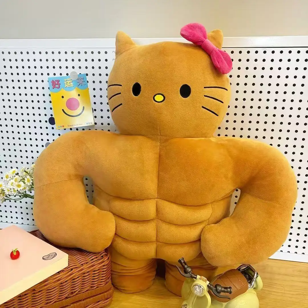 Kawaii olá kitty diversão muscular pelúcia peito músculo abdominal namorado conforto travesseiro boneca de pelúcia presente de aniversário de natal 30c