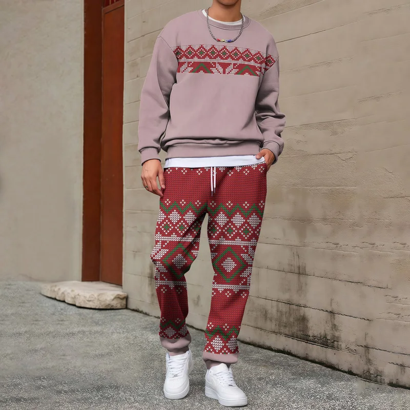 

2025 Cross-border New Autumn and Winter Round-neck Casual 3D Christmas Style Sports Suit