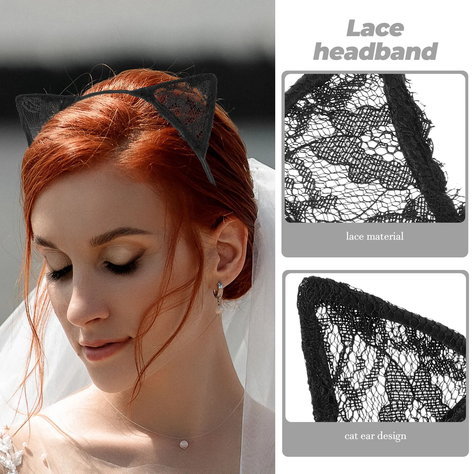 

Cat Ears Headband Wired Metal Wire Mini Hat One Size Party Costume Prom Masquerade Accessory Lace Headband