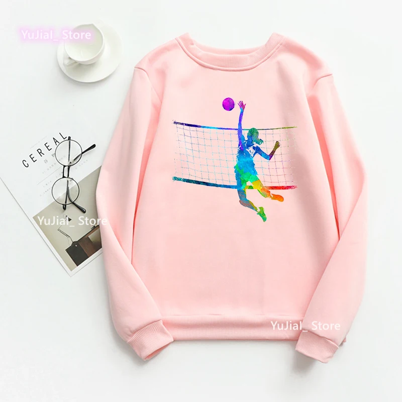 

Watercolor Volleyball Girls Print Sweatshirt Women Love Sports Hoodie Femme Harajuku Kawaii Clothes Fashion Jumper Streetwear