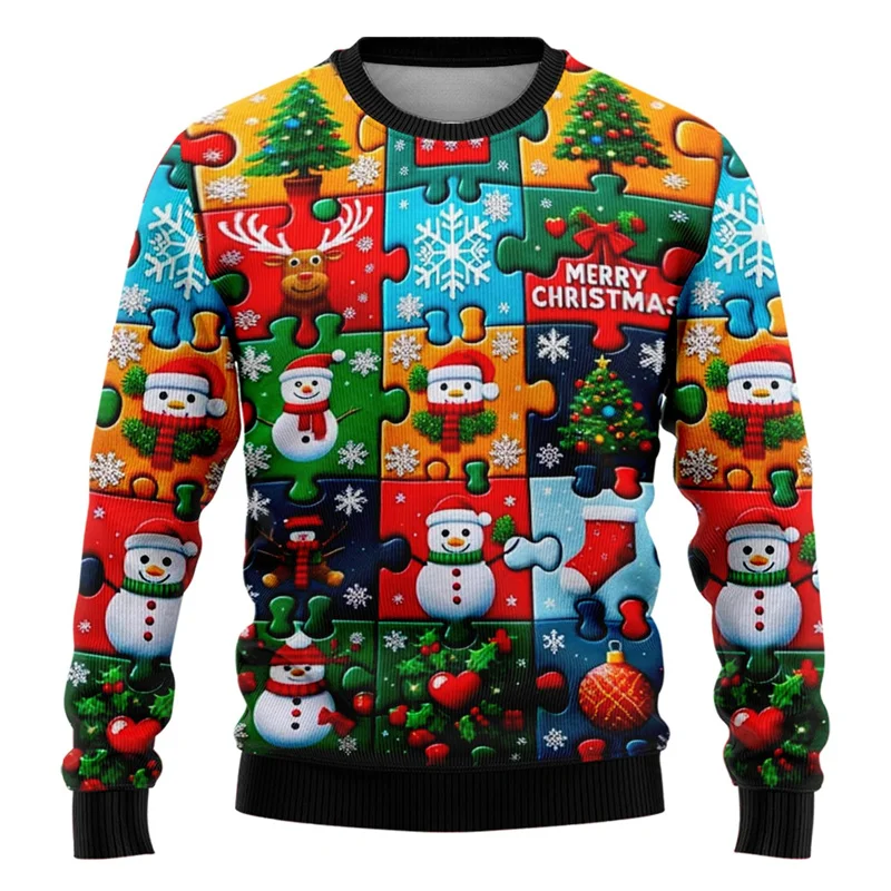 2026 سانت بأكمام طويلة تي شيرت زوجين وتتسابق متعة ثلاثية الأبعاد عيد الميلاد نمط مطبوعة ملابس رياضية كاجوال لعب الأدوار ملابس الحفلات #2