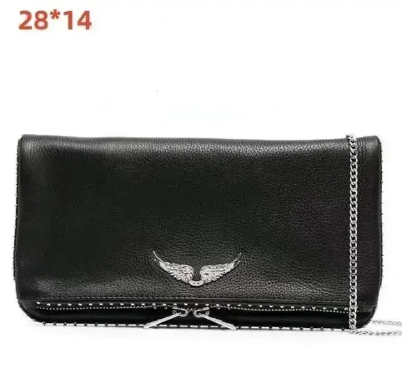 ZADIG & VOLTAIRE Designer Brand Women Wings Classic Bag Vintage Black Rocky Studded Shoulder Crossbody Party luxury Bag Black