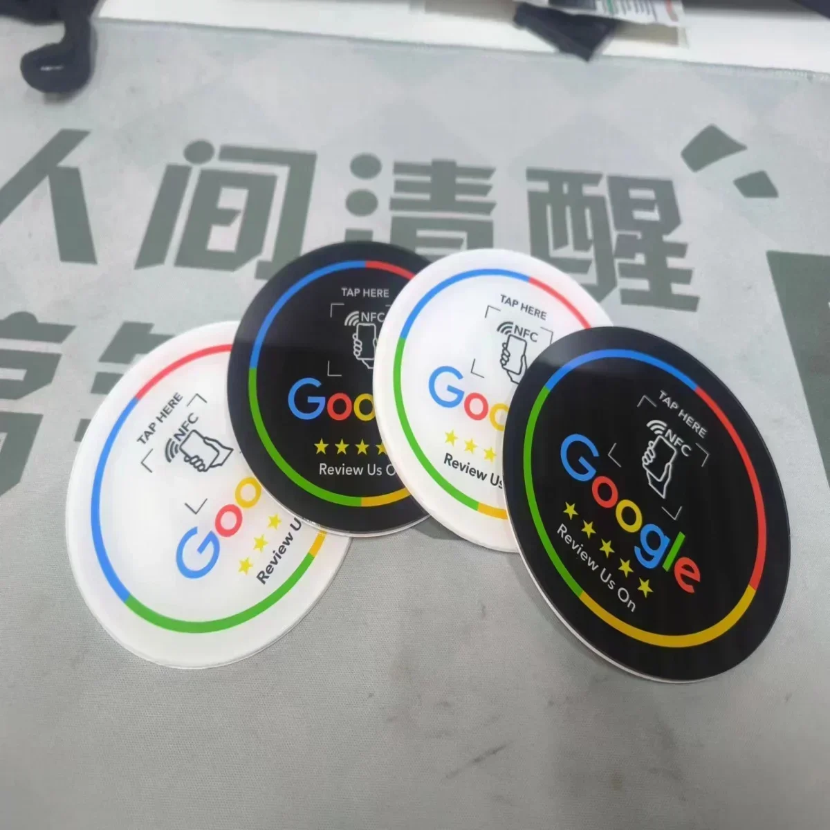 Programmable Google 13.56Mhz Round Card NFC Google Review display Round patch card brand holder With adhesive backing