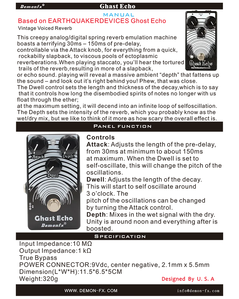 Demonfx Guitar Effect Pedal Ghast Echo Reverb Echo Effect Vintage