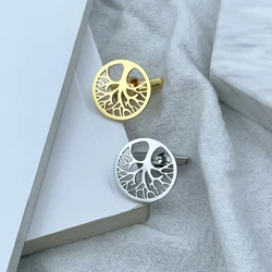 Men's Cufflinks Luxury Round Tree of Life Cuff Links Shirt Cufflinks for Men Fashion Stainless Steel High Quality Birthday Gifts