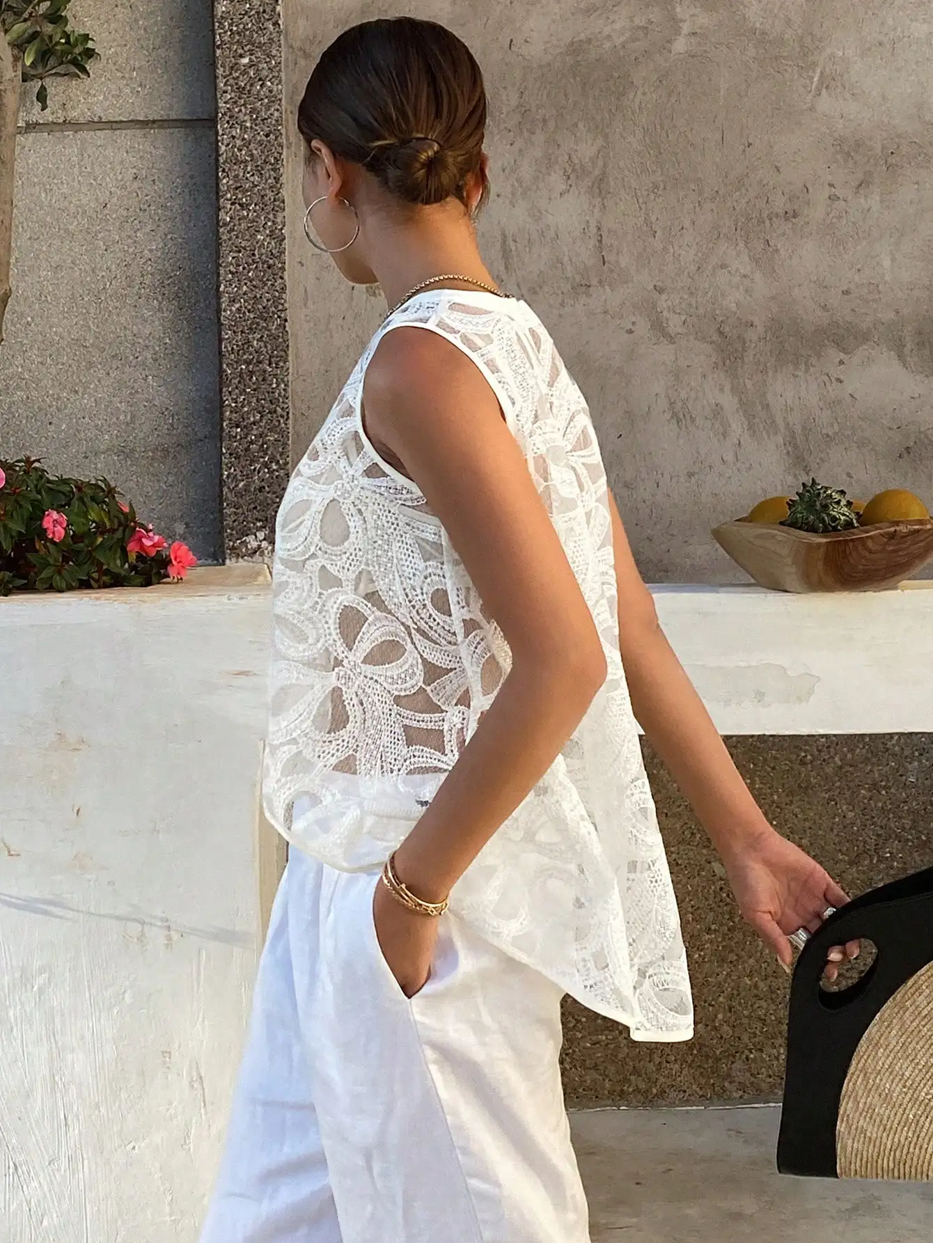 JHJN New Model Lace Mesh Sleeveless Top Elegant Vest Party High Street Fashion Leisure Vacation
