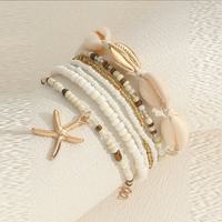 7 Bohemian Style Pearl Bracelets with Seashells, Pearls, and Starfish Pendants Suitable for Women (Pearl Color Randomly Matched)