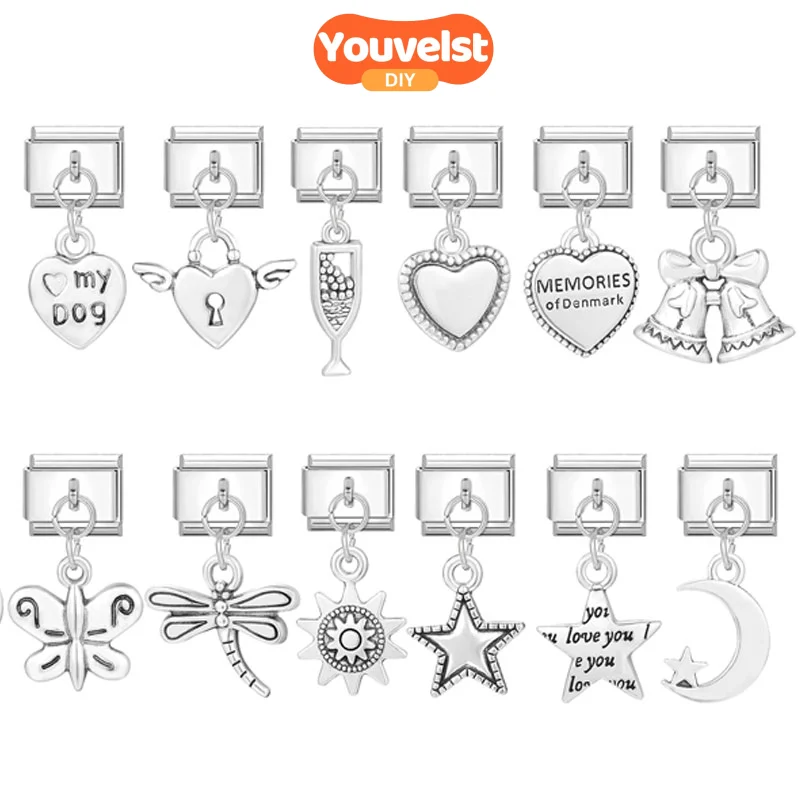 

Youvelst Fashion Pendant Bracelet Starfish Moon Butterfly Sun Italian Charm Link Fit 9mm Stainless Steel Bracelet DIY Making