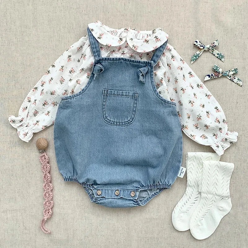 

2024 New Baby Boy Girl Romper Cowboy Sleeveless Jumpsuit Toddler Baby Boy Girl Romper Solid Color Boy Casual Costume Baby Romper