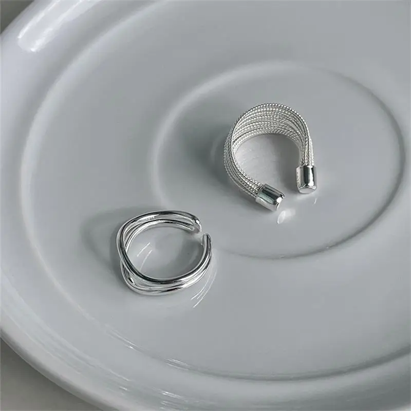 Trend Silver Color Unique Lines Ring For Women Jewelry Finger Adjustable Open Vintage Ring For Party Birthday Gift image 4