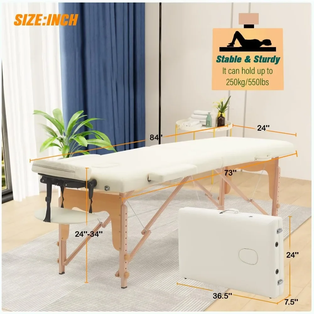 

Massage Table Portabl, w/Neck Stretcher&Sheets, 84 inch Adjustable Massage Bed, table w/bed sheets& face cream, Massage Bed