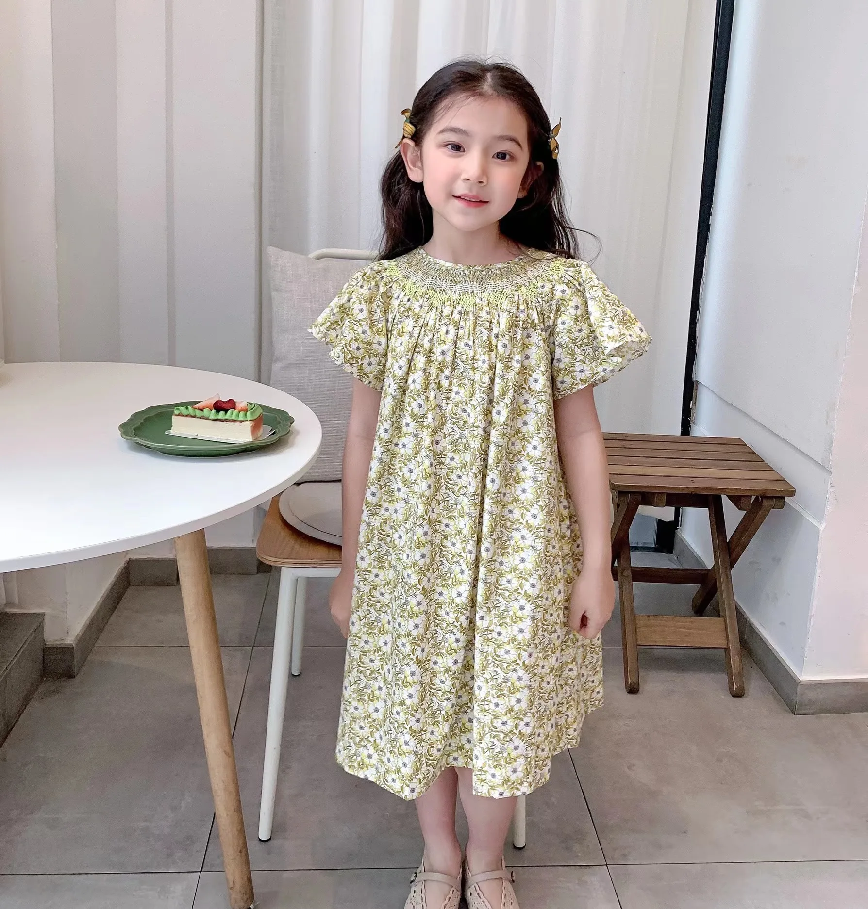 2024 New Spring Summer Bp Brand Kids Dress for Girls Cute Print Short Sleeve Princess Dress