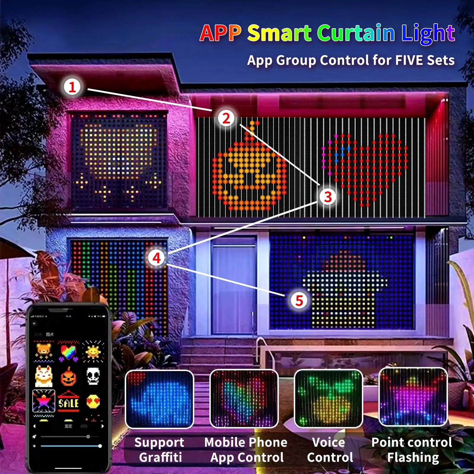 USB Led Smart Curtain Lights Bluetooth App Led String RGB Fairy Lights DIY Music Lights Party Window Curtain Bedroom Decoration