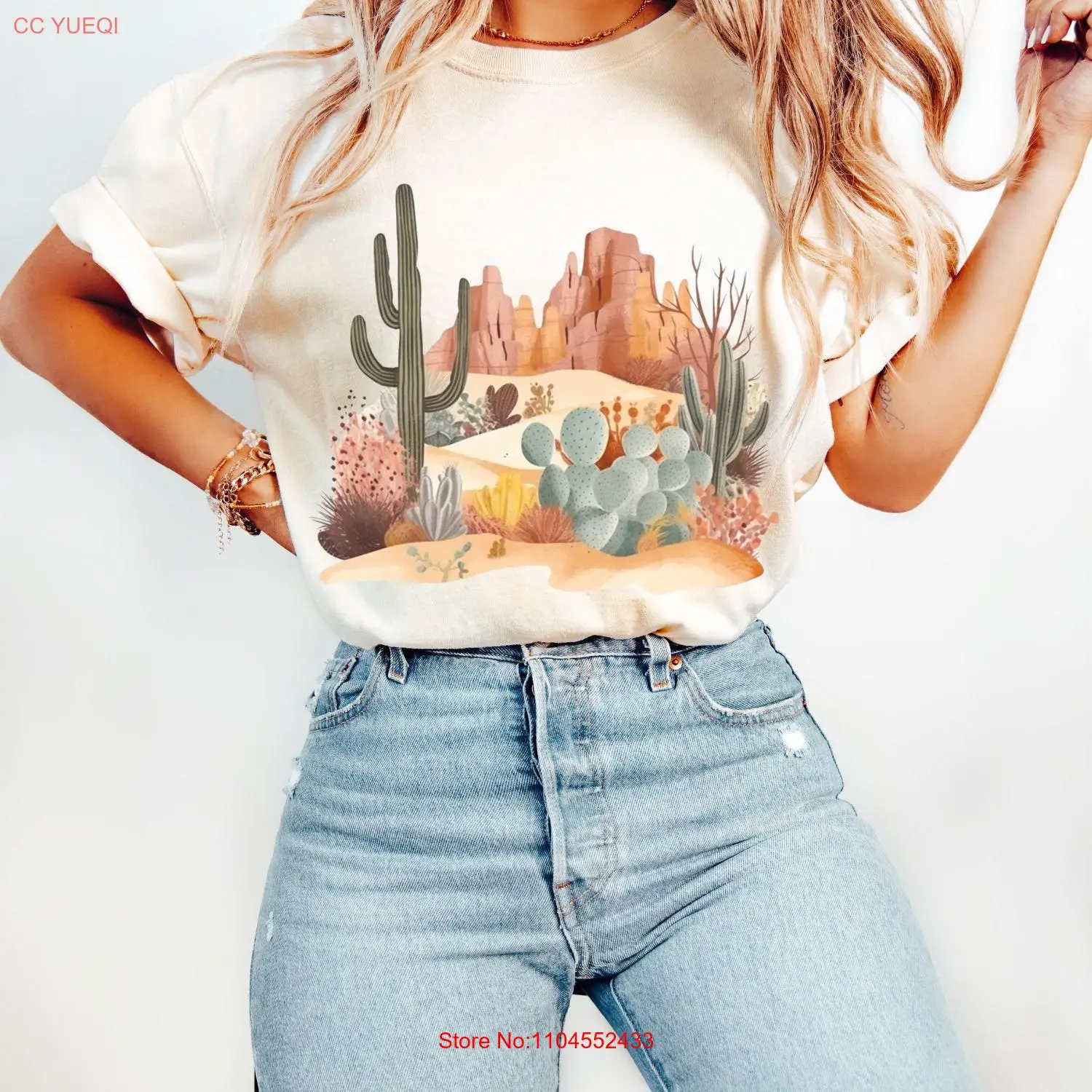 Vintage desert t camisa cactus planta aventura arizona cena feminino conforto cores oversized mangas compridas ou curtas